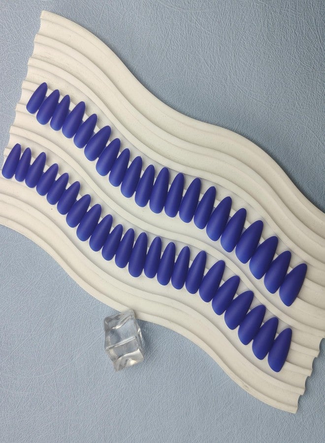 KXAMELIE Matte Royal Blue Press on Nails Almond Shaped Medium Almond Nails Press on Neutral Acrylic Nails Reusable Fake Nails for Women Glue on Nails Medium Length Stiletto False Nails Gel Artificial Nails - Image 5